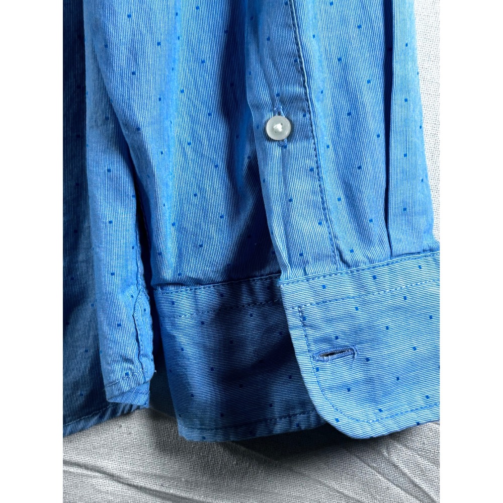 American Eagle Mens XXL Blue Seriously Soft Dot Button Down Shirt Long Sleeve - Picture 12 of 14